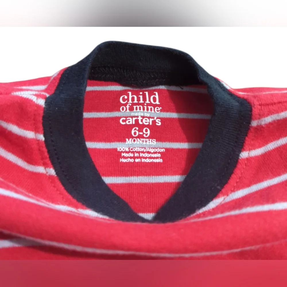 Child Of Mine Made By Carter's Red Striped Baby Shirt Size 6-9 Months.